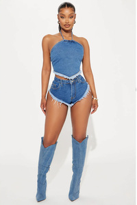 Done Decision Fray Cheeky Denim Shorts